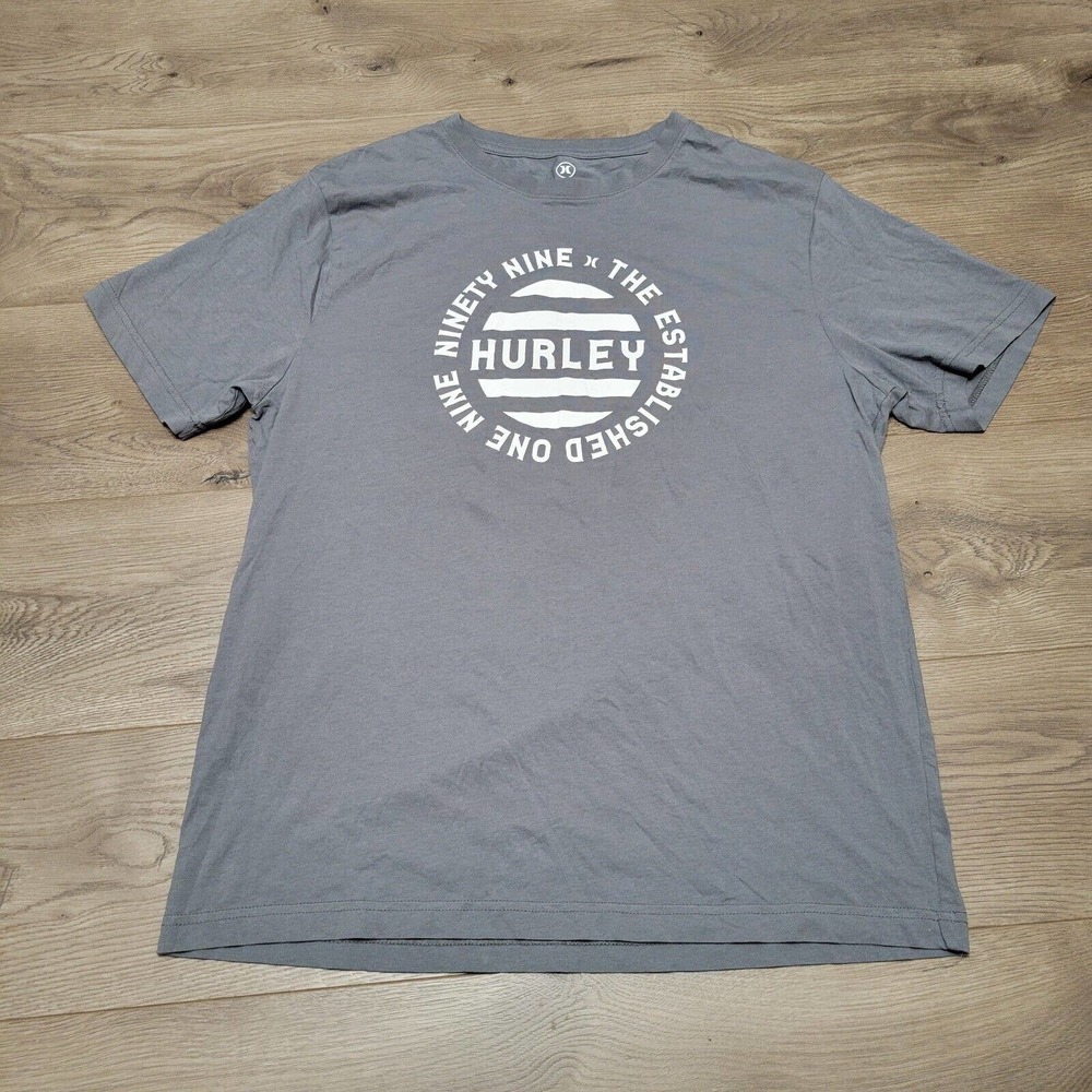 Hurley T Shirt Mens Large Gray Big Logo Print Crew Neck Short Sleeve Skater